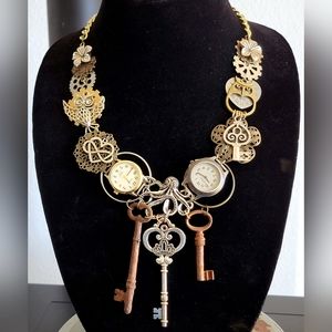 #466 Nautical Pirate Steam=Funk Statement Necklace